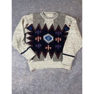Vintage Varsity Hand Knit Aztec Southwestern Grandpa Oversized Sweater Size M